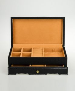 Leather Jewelry Box-PG203BBr-open1 | Zoser