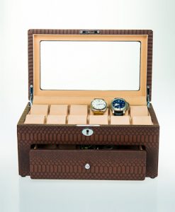 Leather Watch Box-10+12MBrC-open1 | Zoser